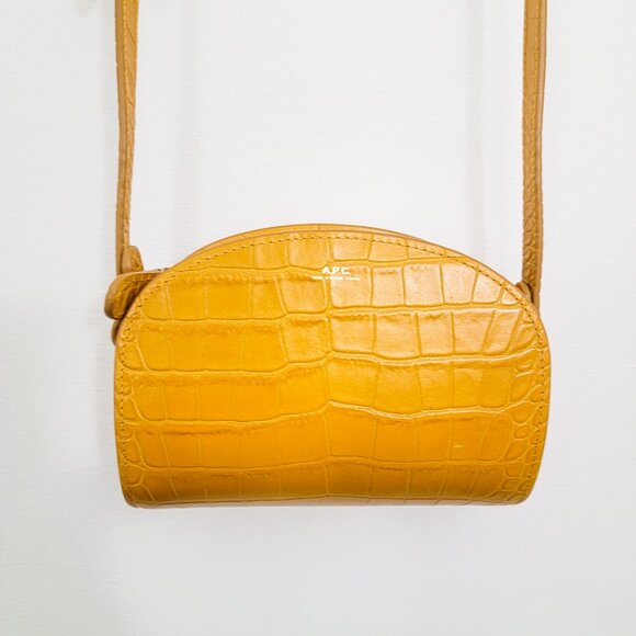 A.P.C. Demi-Lune Mini Crocodile Effect Bag in Ochre Yellow - Picture 3 of 9